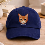 Custom Embroidered Pet Cordoroy Hat  - Pet Photo + Name
