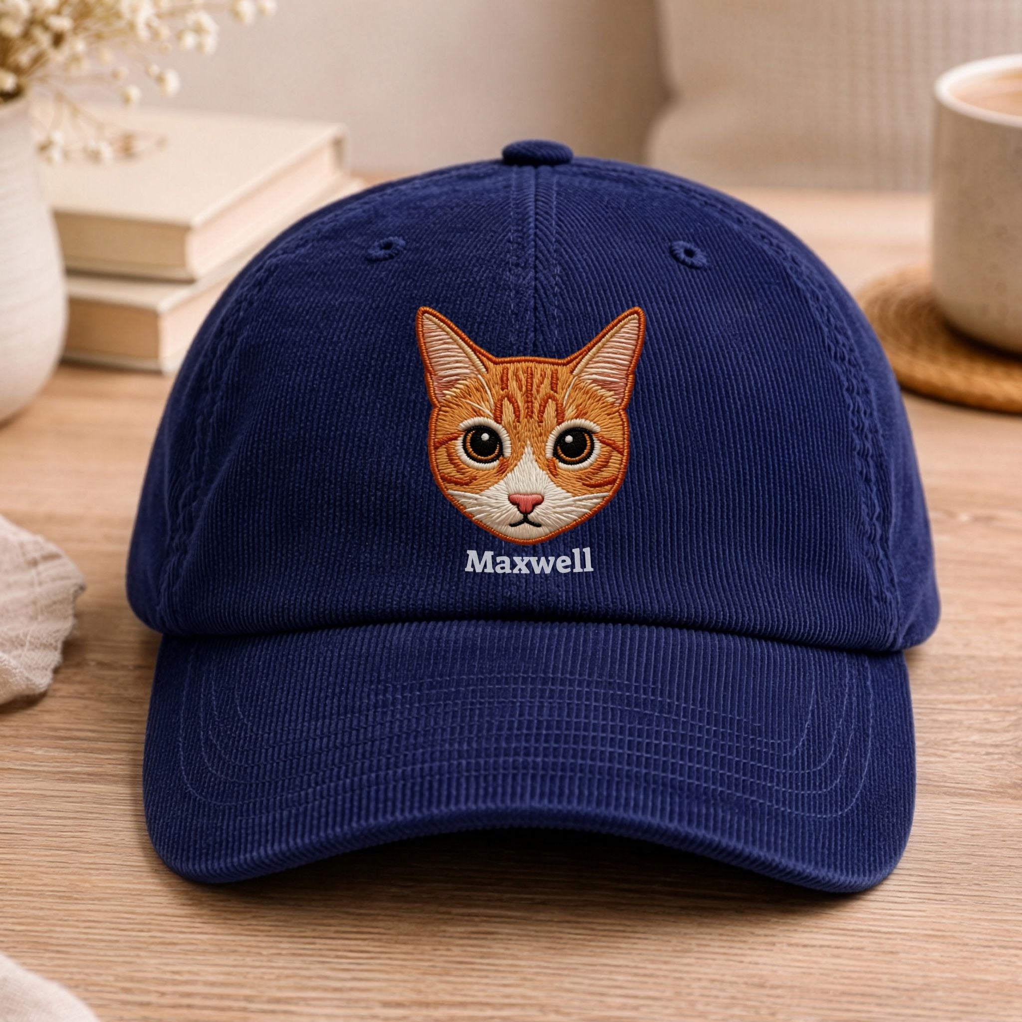 Custom Embroidered Pet Cordoroy Hat  - Pet Photo + Name