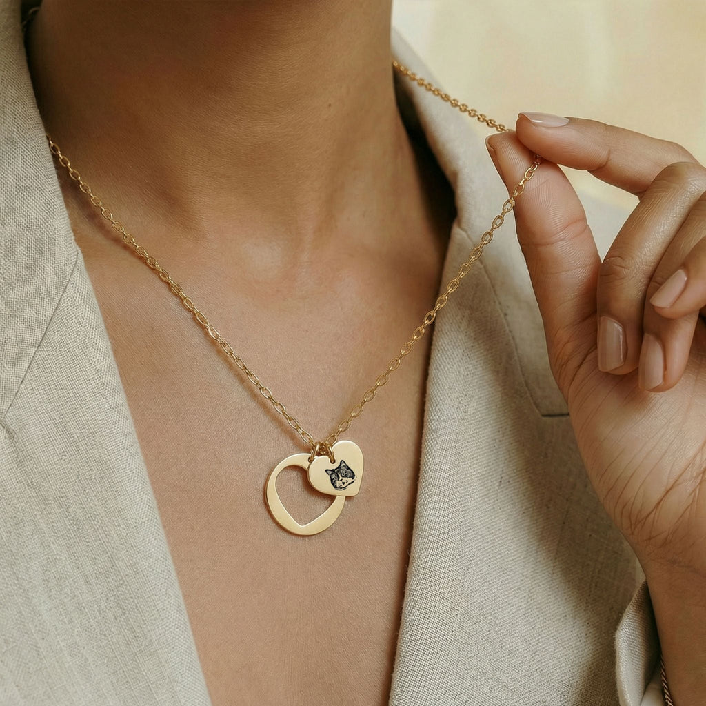 Custom Pet Heart Cutout Engraved Necklace - Pet Face