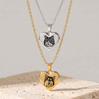 Custom Pet Engraved Sketch Heart Necklace - Pet Face