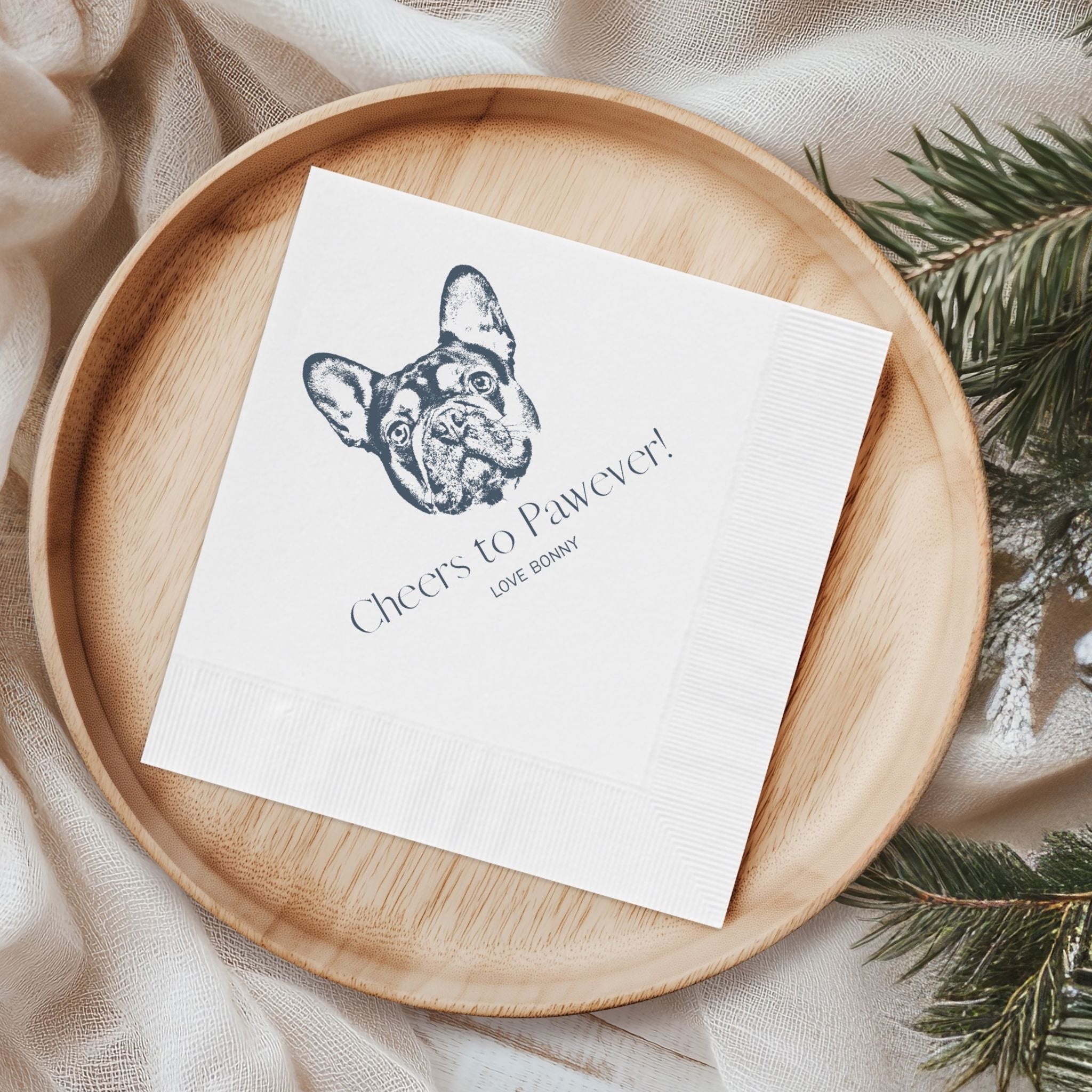 Custom Pet Wedding Cocktail Napkins - Pet Photo + Name