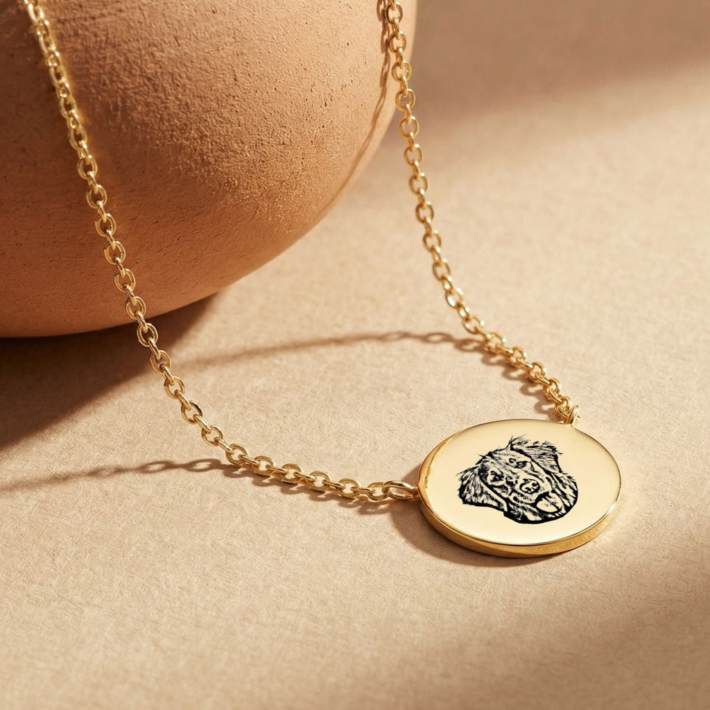 Custom Pet Mini Circle Engraved Necklace - Pet Face
