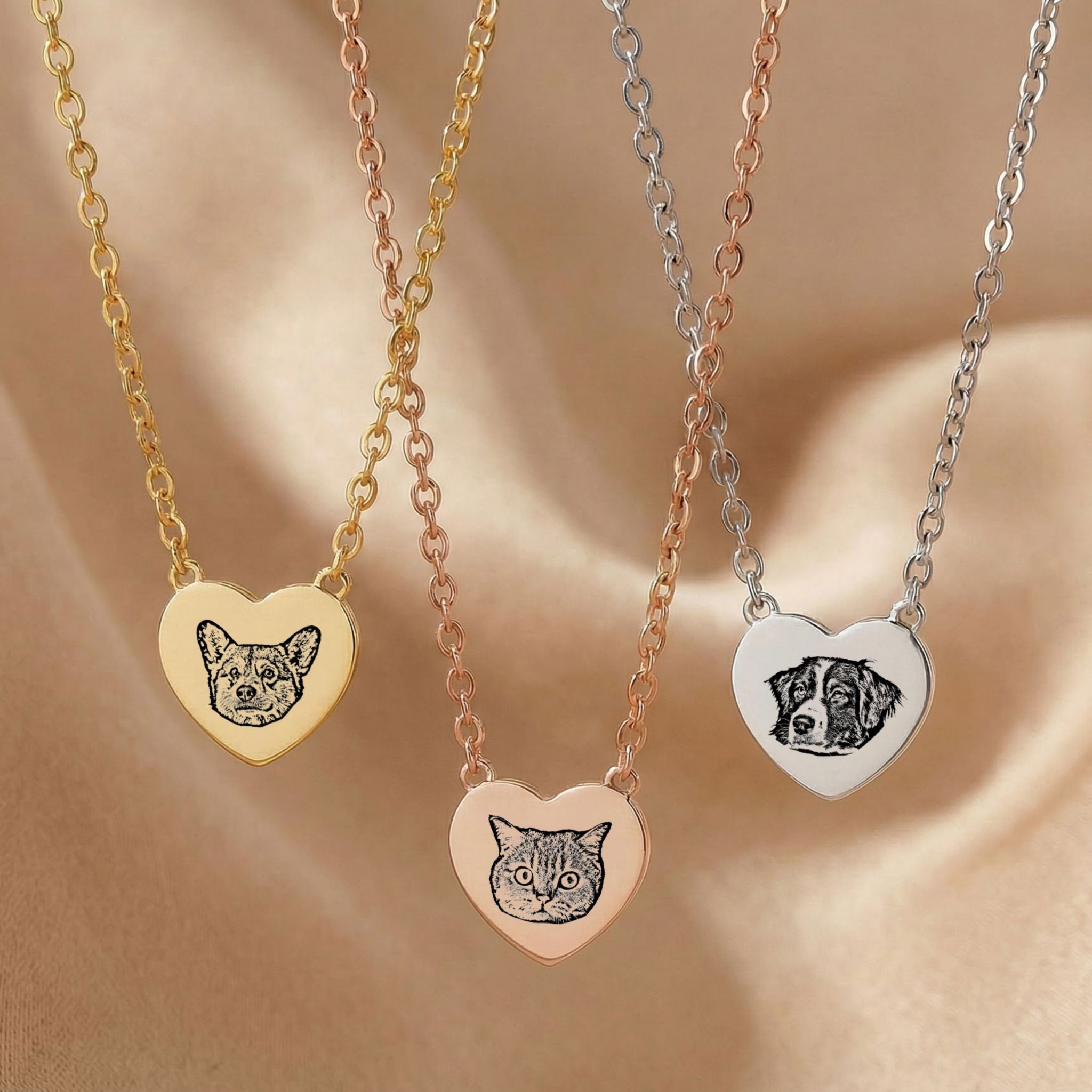 Custom Pet Heart Engraved Necklace - Pet Face