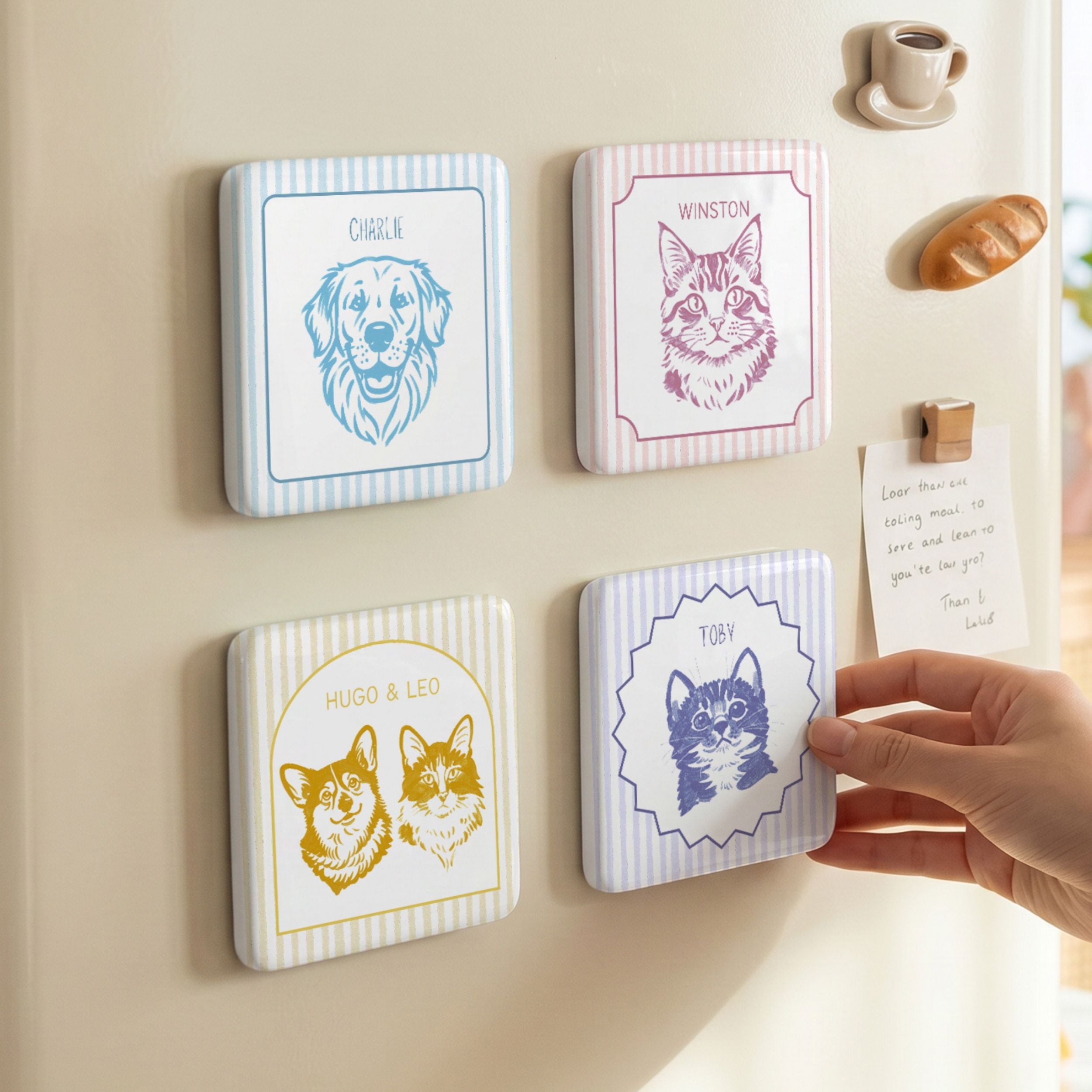 Custom Pet Photo Stripe Porcelain Magnet - Photo + Name