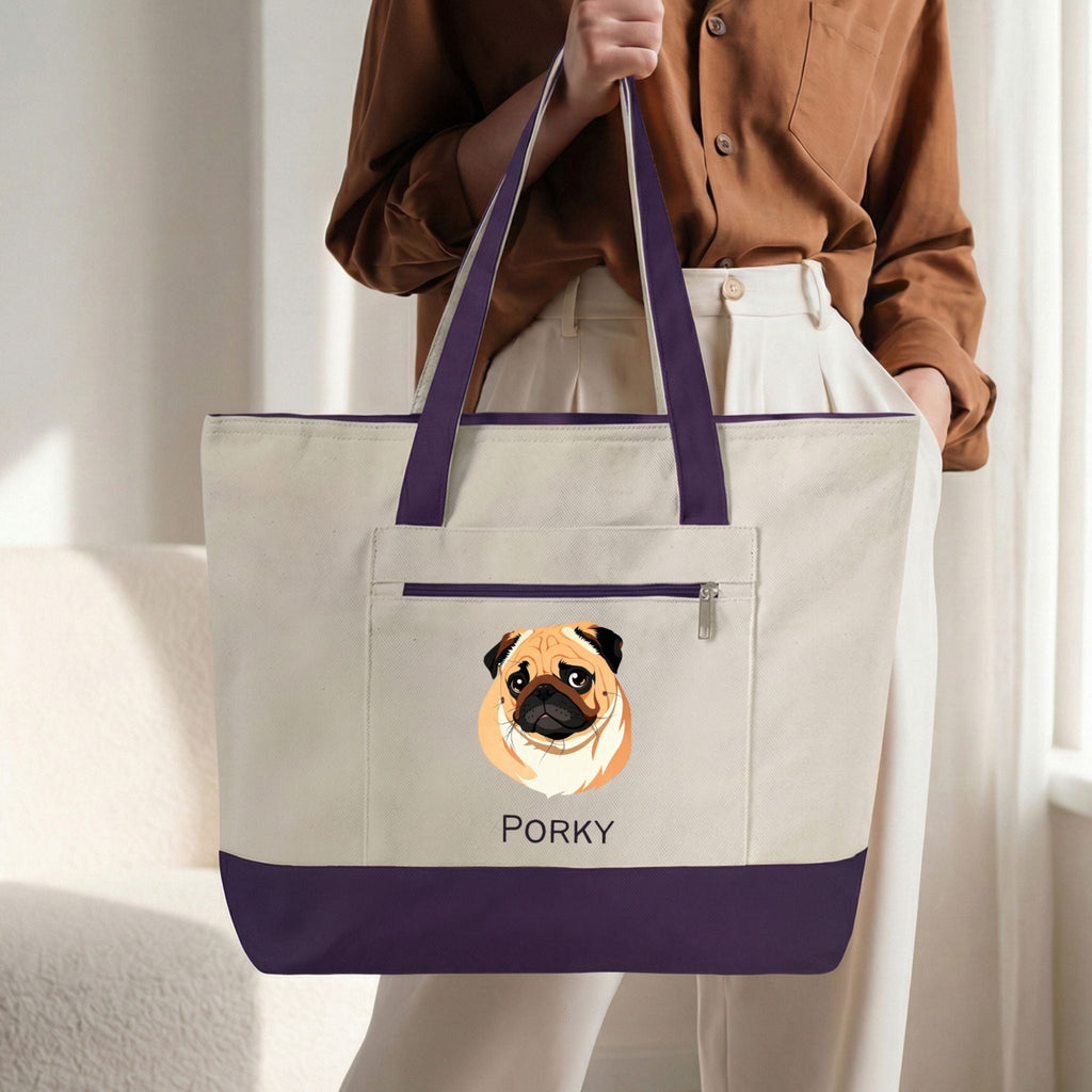 Custom Pet Zippered Tote Bag - Pet Photo + Name