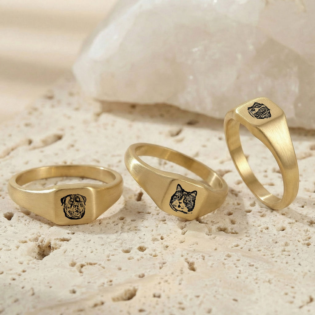 Custom Pet Square Signet Engraved Ring - Pet Face