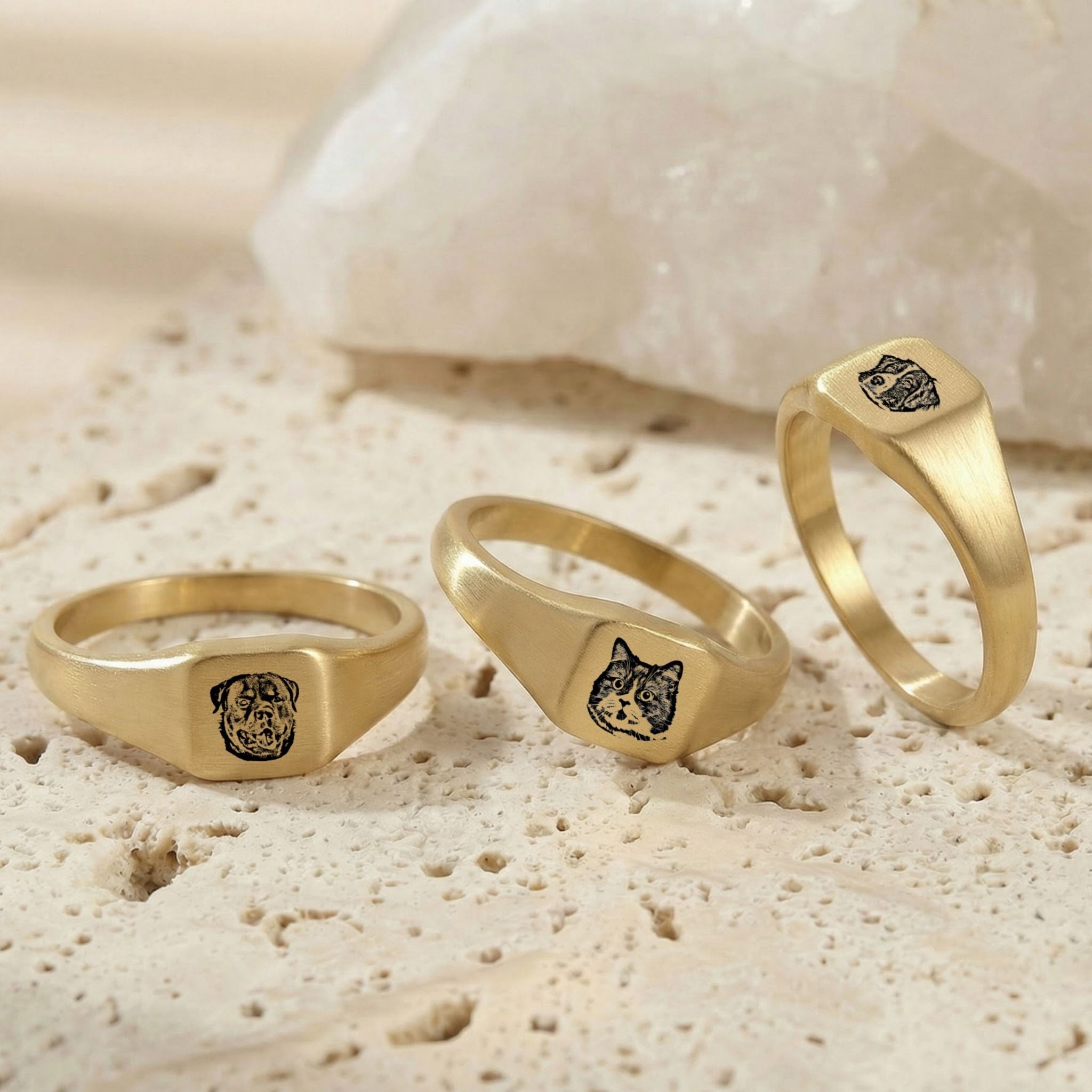 Custom Pet Square Signet Engraved Ring - Pet Face