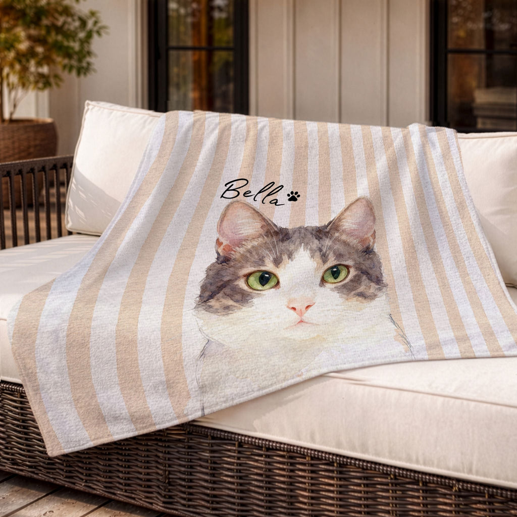 Custom Pet Striped Color Blanket - Pet Photo + Name