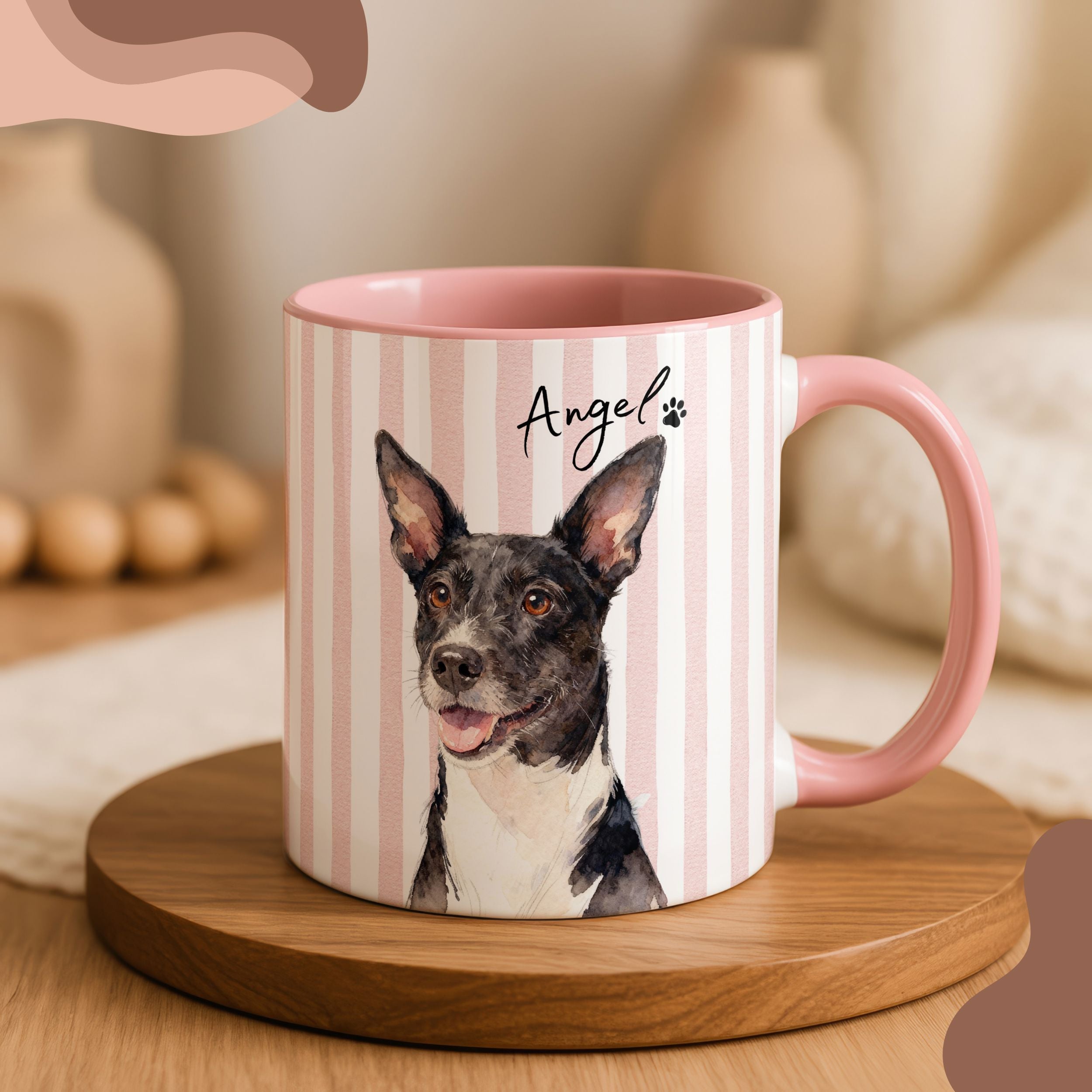 Custom Pet Watercolor Stripe Mug - Pet Photo + Name