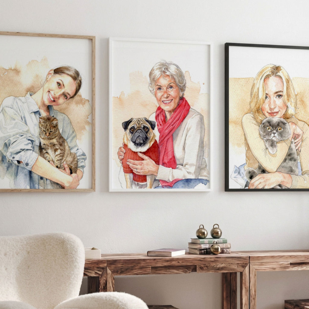 Custom Watercolor Mother's Day Pet Portrait - Woman + Pet Photo
