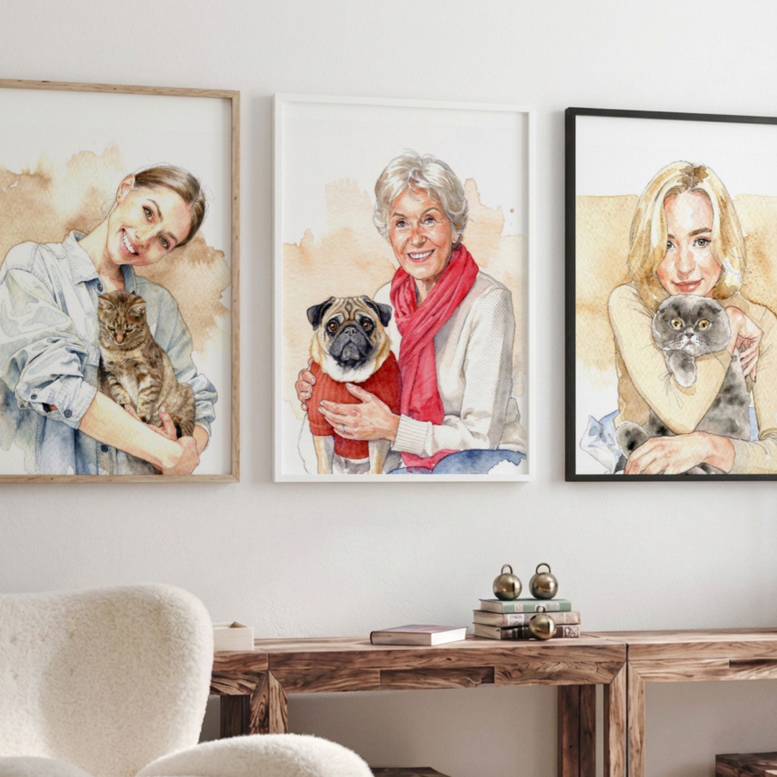 Custom Watercolor Mother's Day Pet Portrait - Woman + Pet Photo