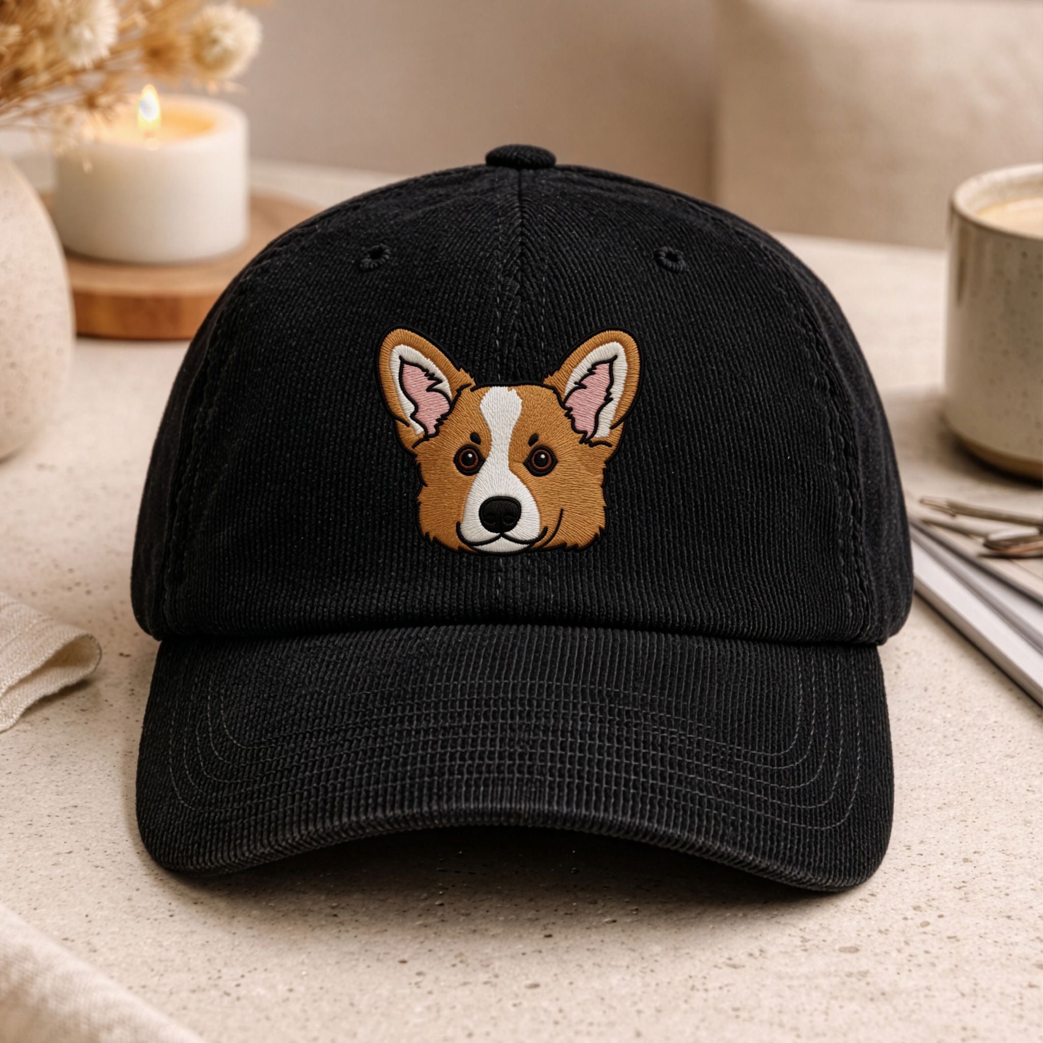Custom Embroidered Pet Cordoroy Hat  - Pet Photo + Name