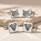 Custom Pet Photo Engraved Sketch Cufflinks Using Photo - Pet Face
