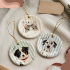 Custom Watercolor Striped Pet Ornament - Pet Photo + Name