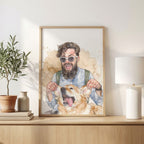 Custom Watercolor Father's Day Pet Portrait - Man + Pet Photo
