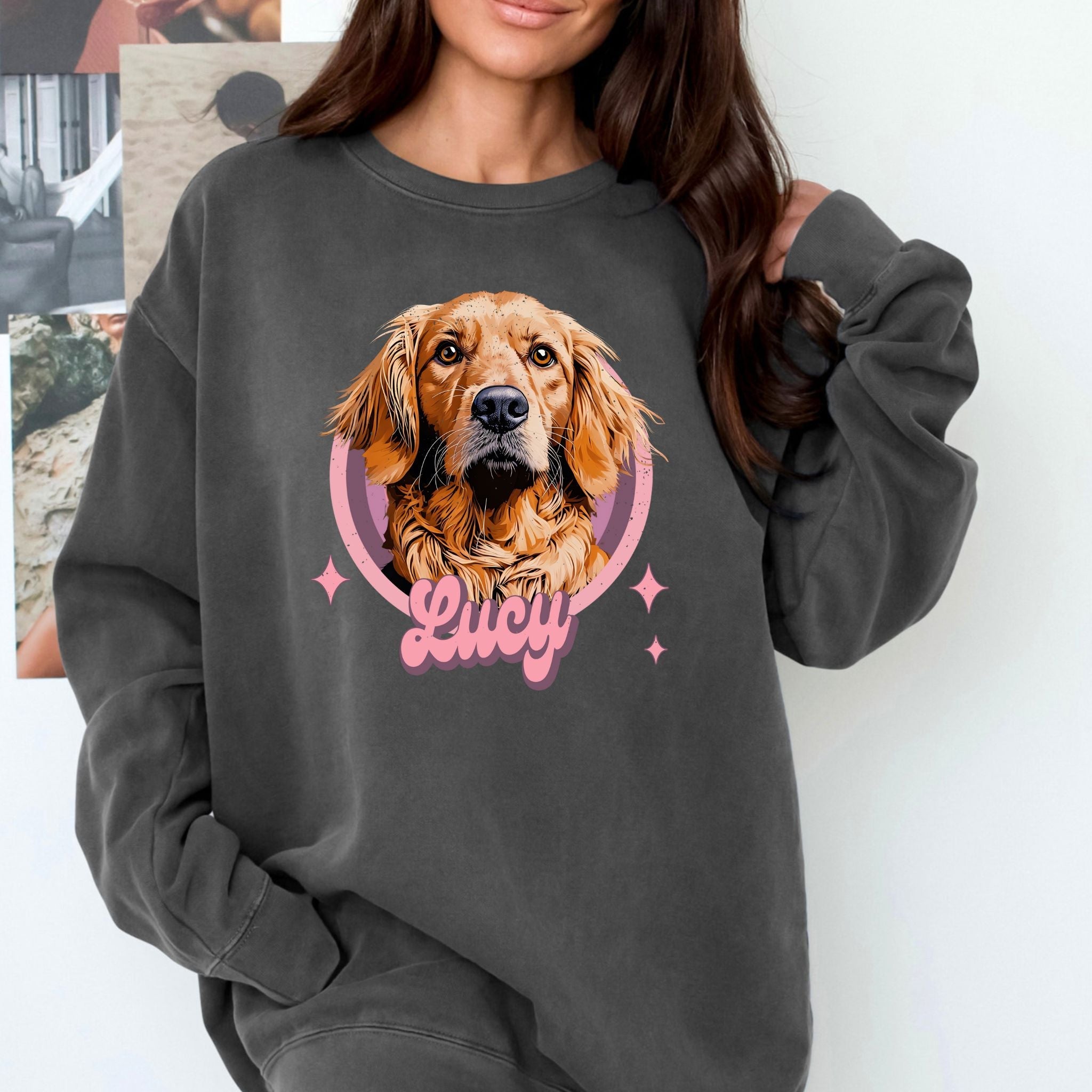 Custom Comfort Colors Vintage Retro Pet Sweater - Pet Photo + Name