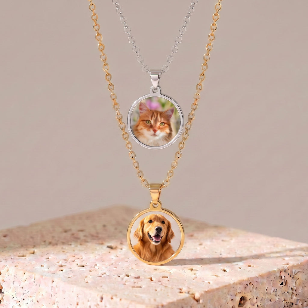 Custom Round Pet Necklace Using Photo - Pet Face