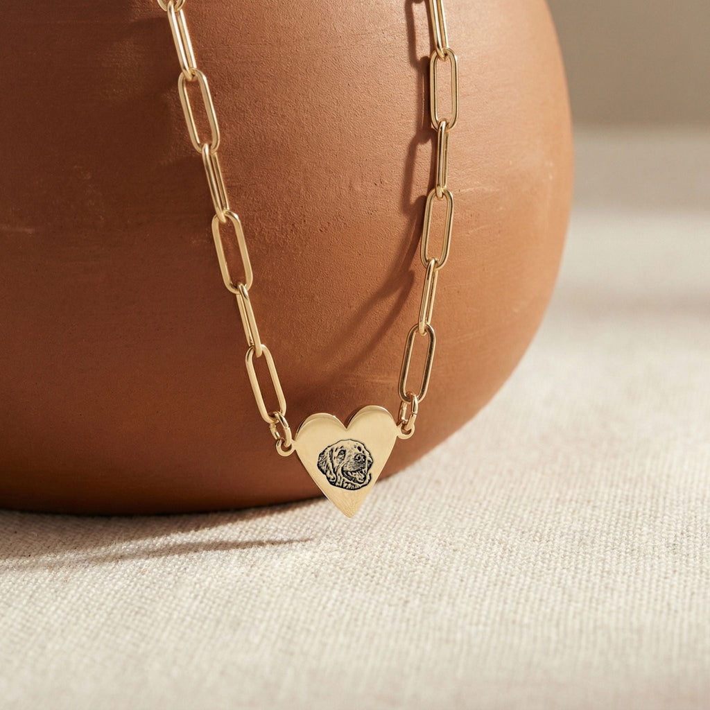 Custom Pet Paperclip Heart Engraved Necklace - Pet Face