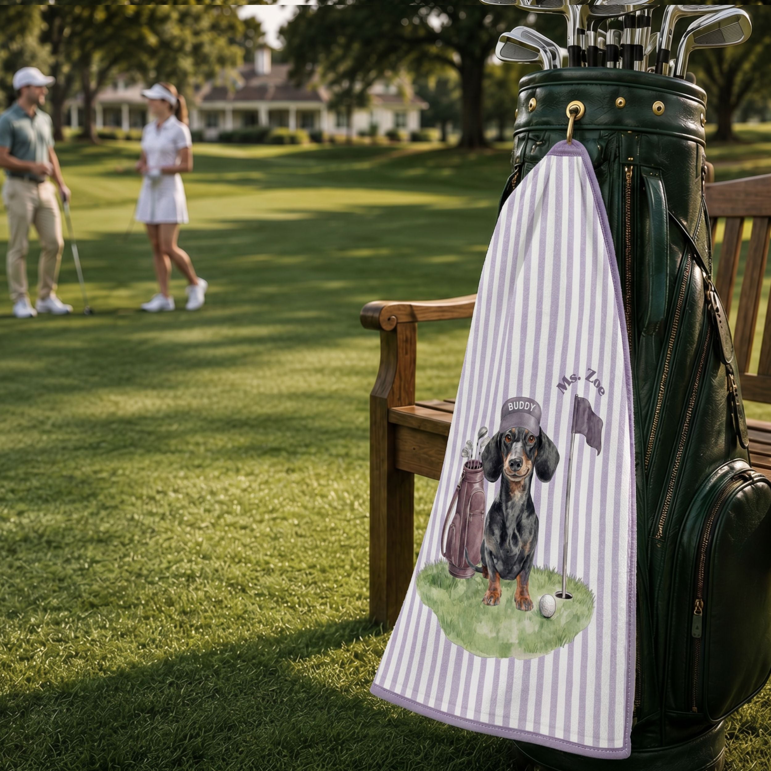 Custom Stripe Pet Golf Towel - Pet Photo + Name