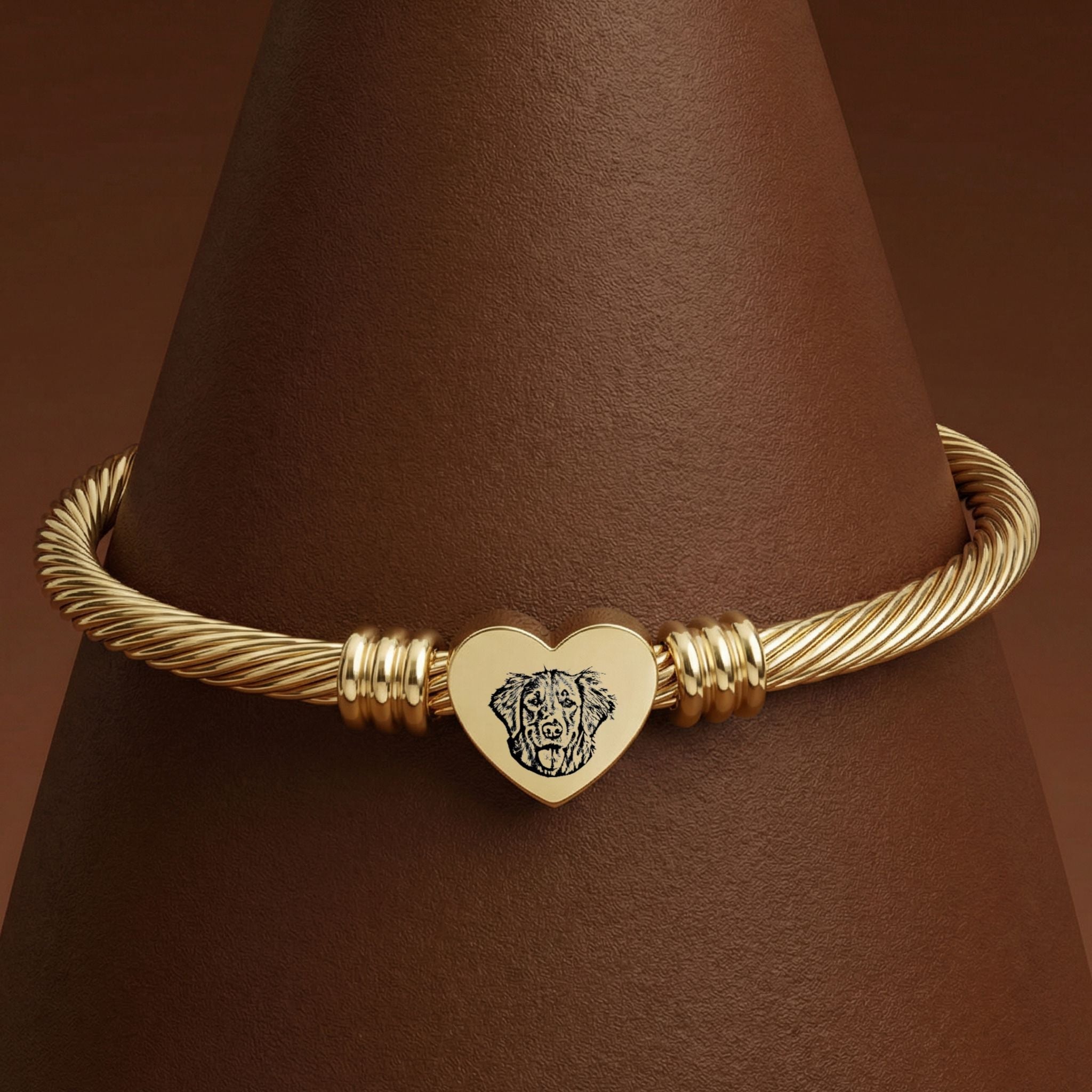 Custom Pet Heart Cuff Engraved Bracelet - Pet Face