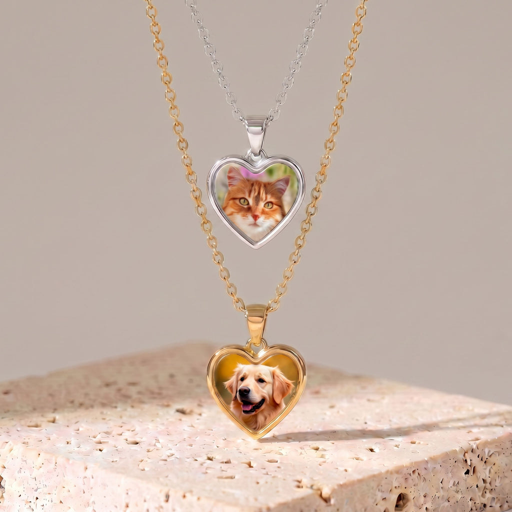 Custom Pet Photo Heart Necklace - Pet Face