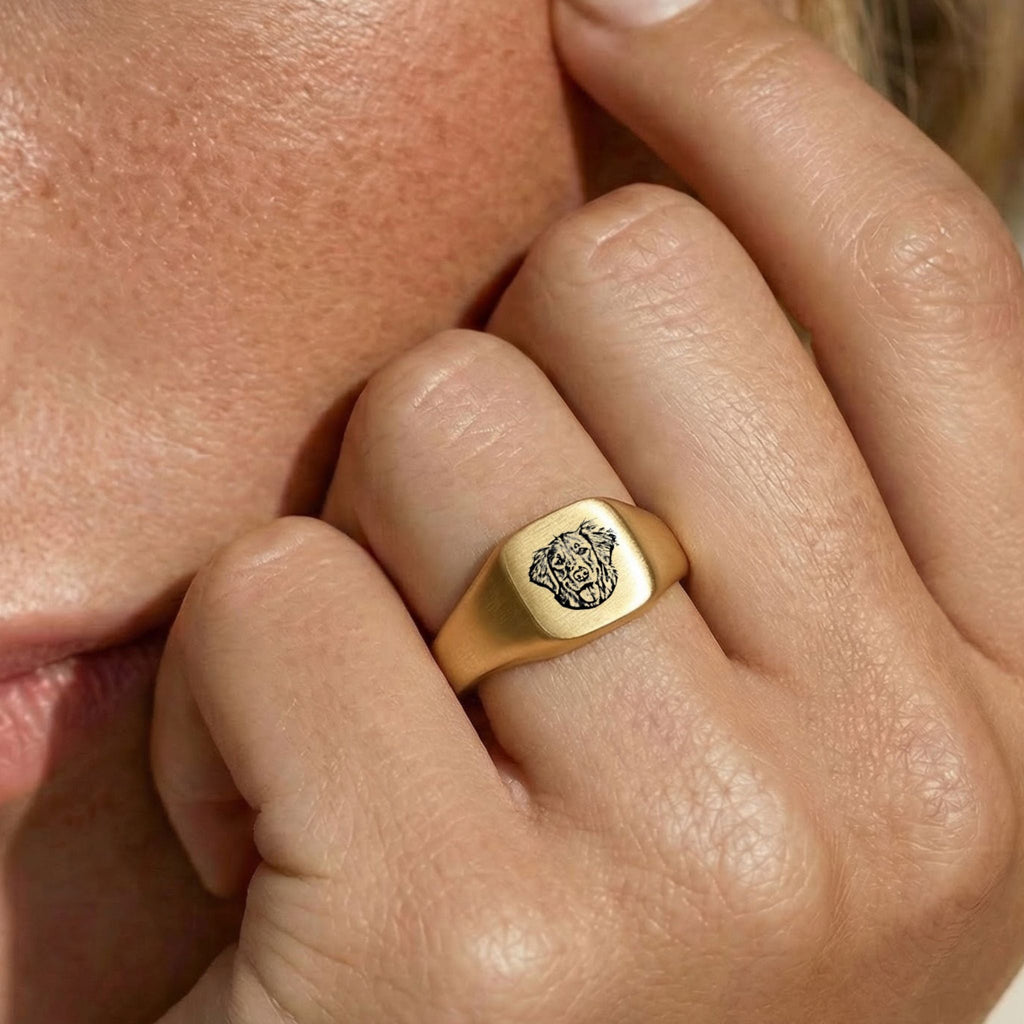 Custom Pet Square Signet Engraved Ring - Pet Face