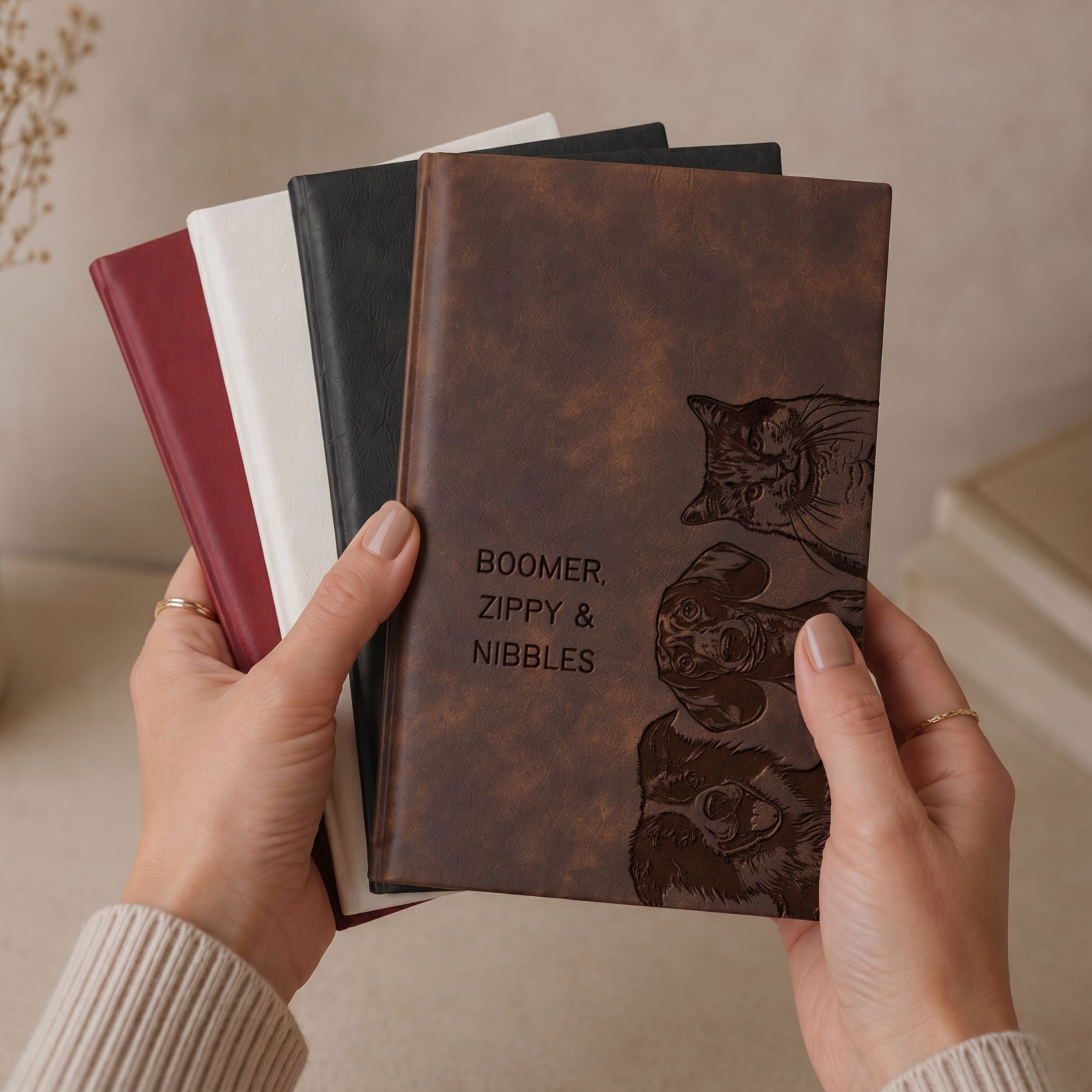 Custom Pet Engraved Vegan Leather Journal with Pet Photo + Name