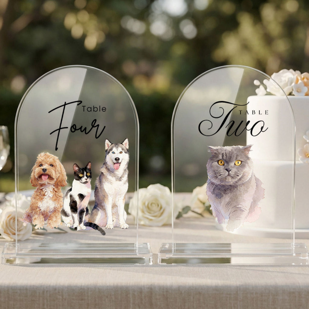 Custom Pet Acrylic Wedding Table Number Sign Using Pet Photo