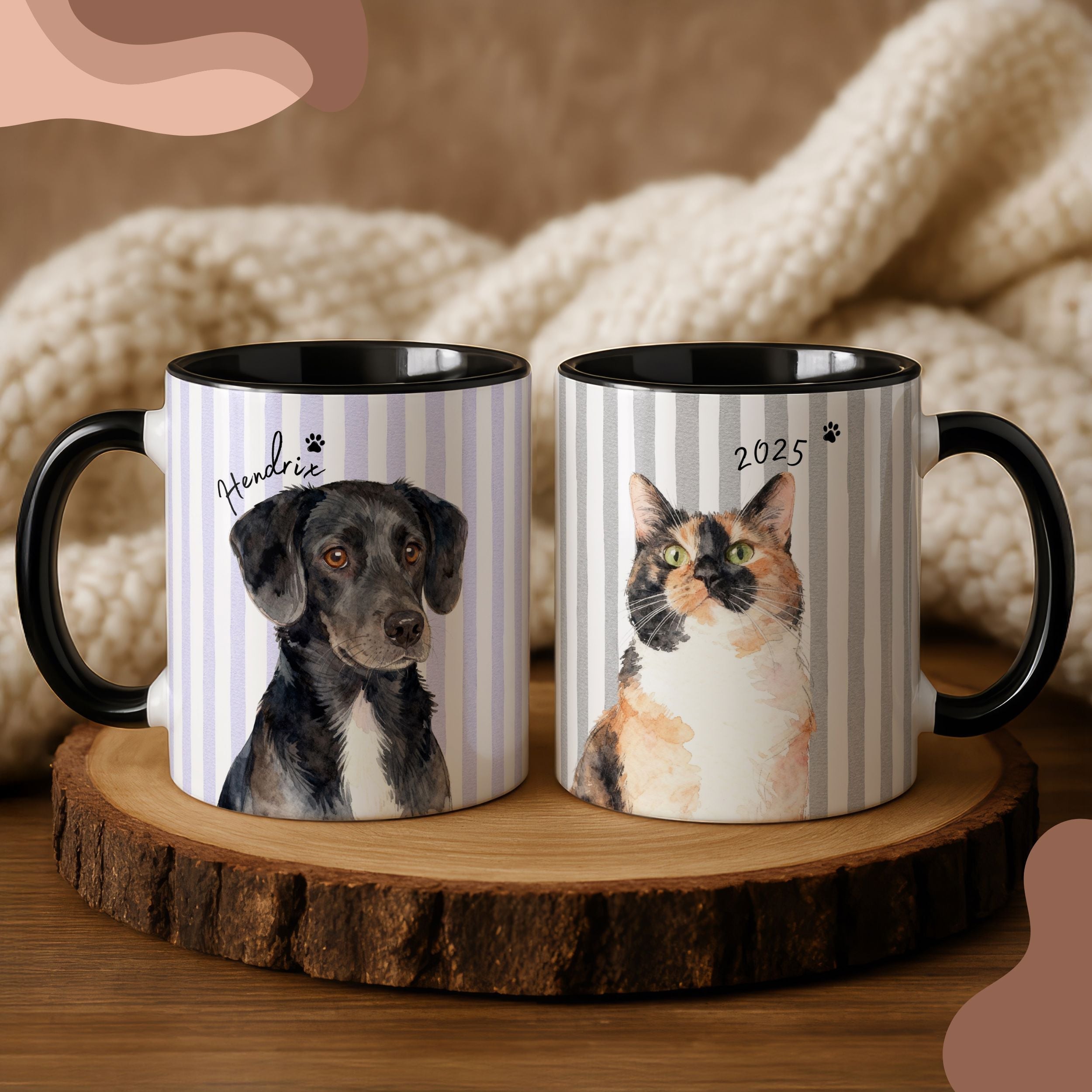 Custom Pet Watercolor Stripe Mug - Pet Photo + Name
