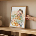 Custom Watercolor Father's Day Pet Portrait - Man + Pet Photo