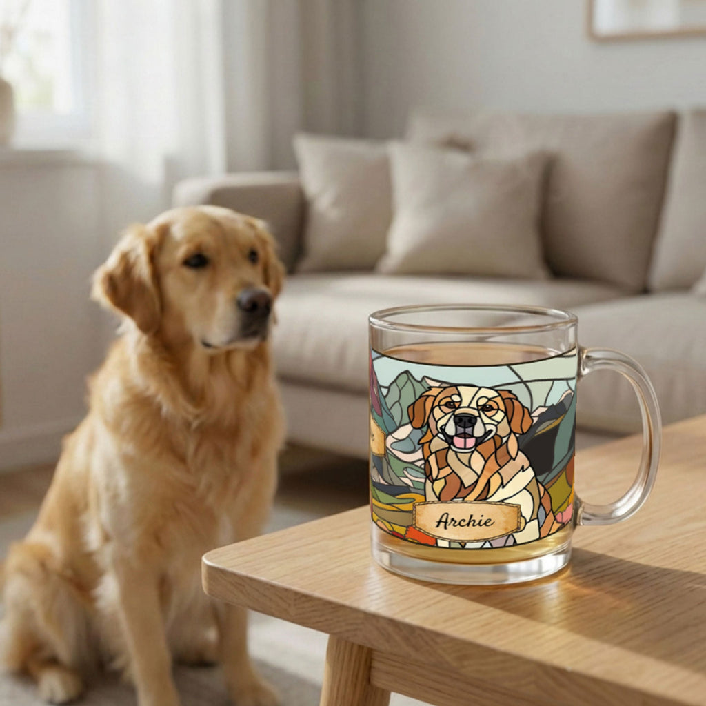 Custom Stained Glass Dog Mug Using Photo + Name