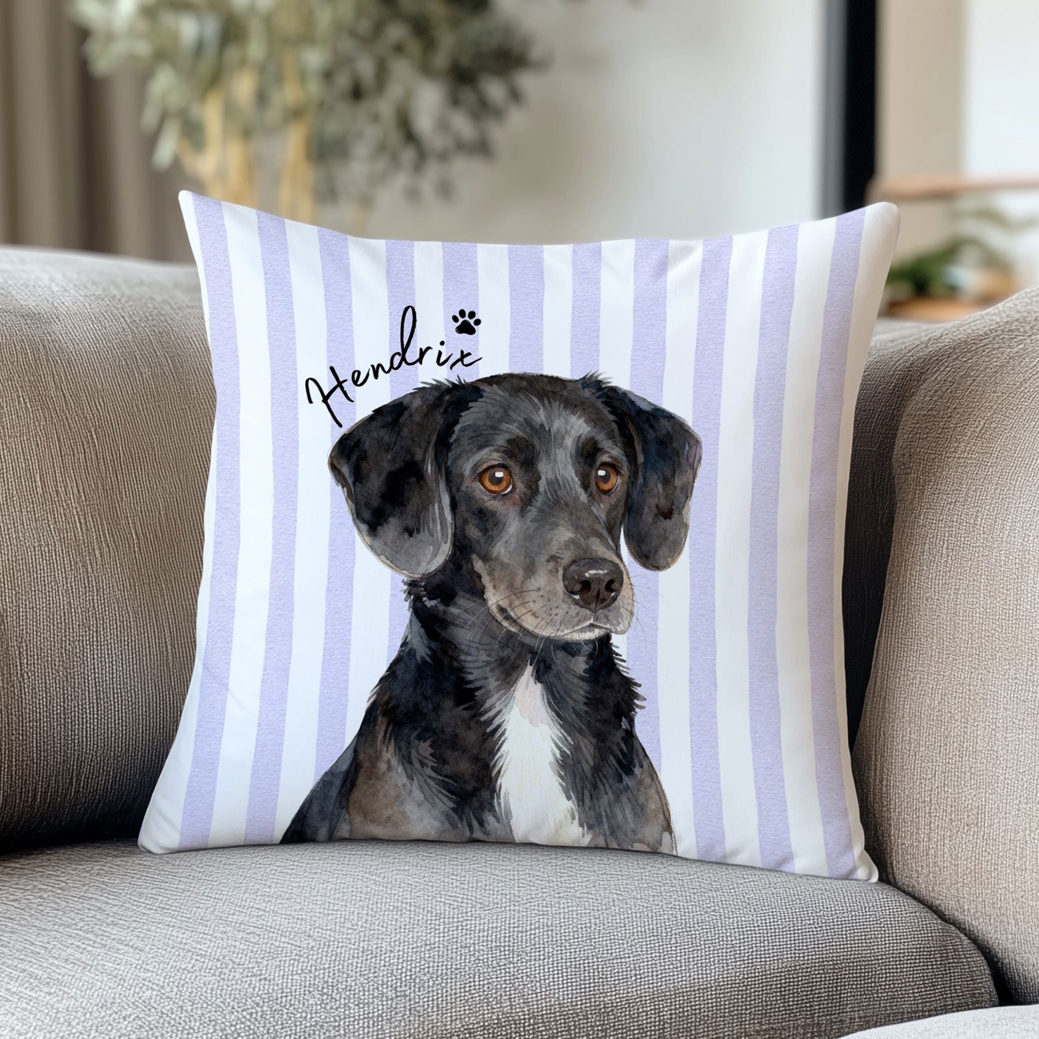 Custom Pet Striped Pillow - Pet Photo + Name