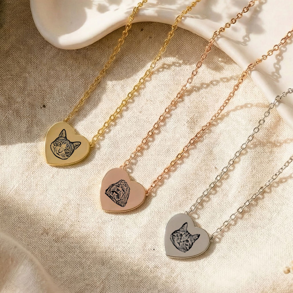 Custom Pet Heart Engraved Necklace - Pet Face