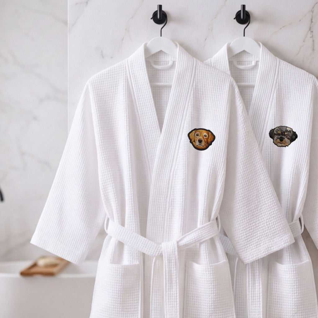 Custom Pet Photo Embroidered Waffle Robe - Pet Photo + Name