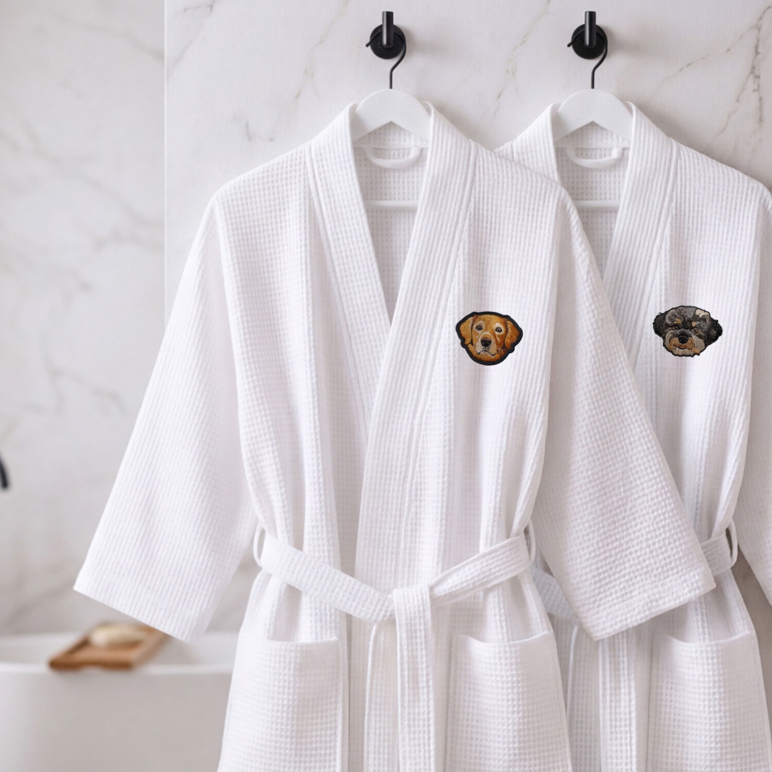 Custom Pet Photo Embroidered Waffle Robe - Pet Photo + Name