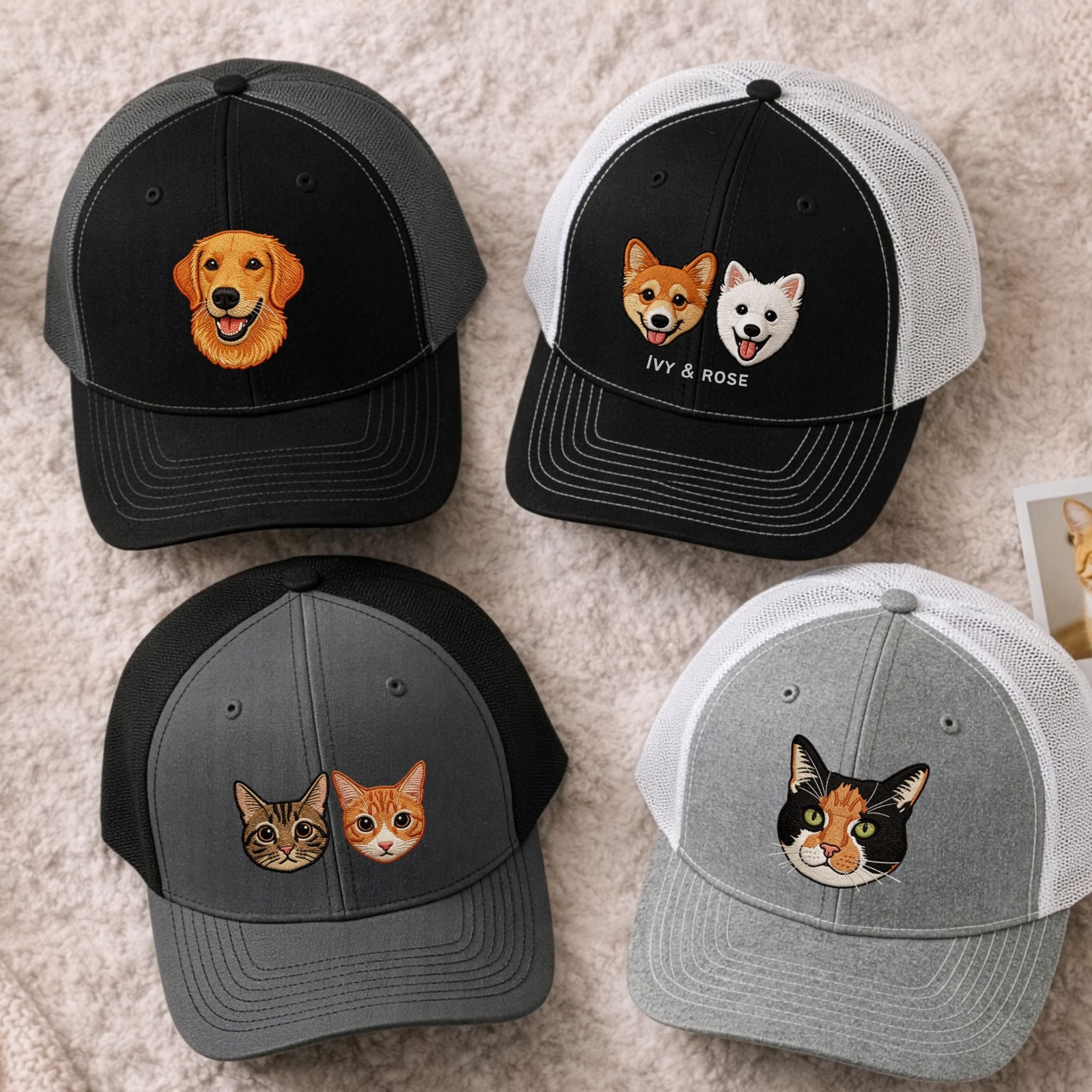 Custom Embroidered Pet Snapback Hat  - Pet Photo + Name