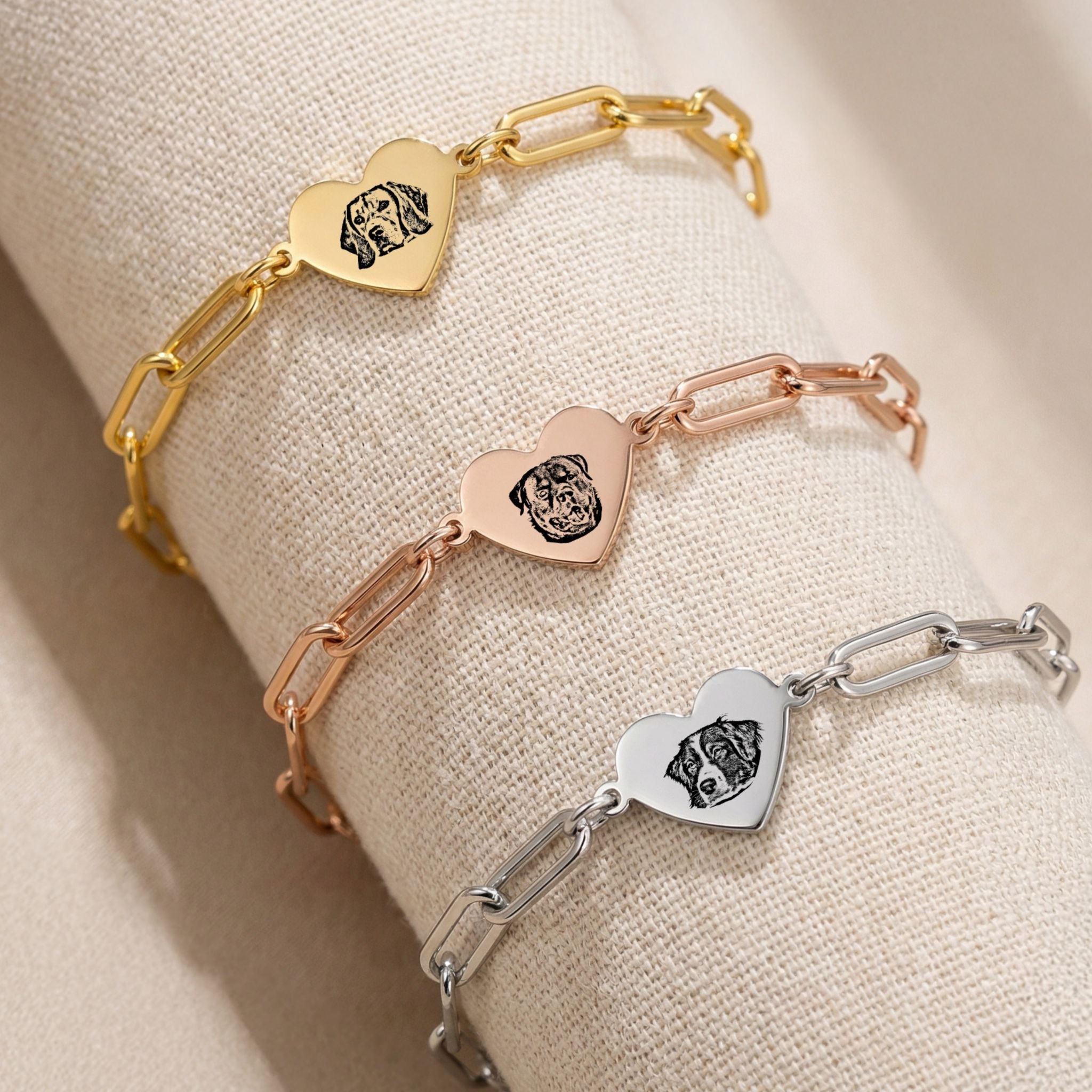 Custom Pet Paperclip Heart Engraved Bracelet - Pet Face