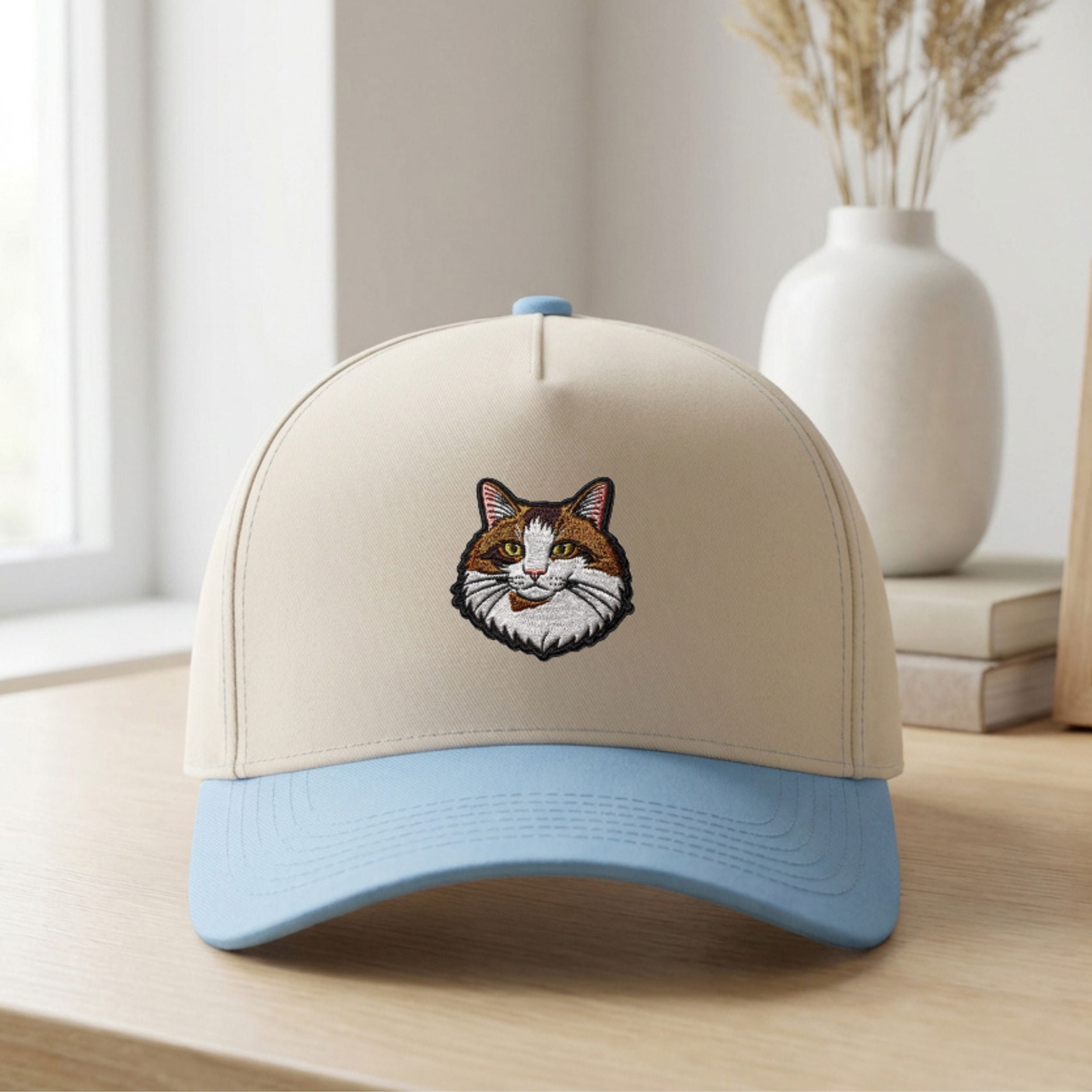 Custom Embroidered Pet Two-Tone 5 Panel Cap Using Pet Photo + Name