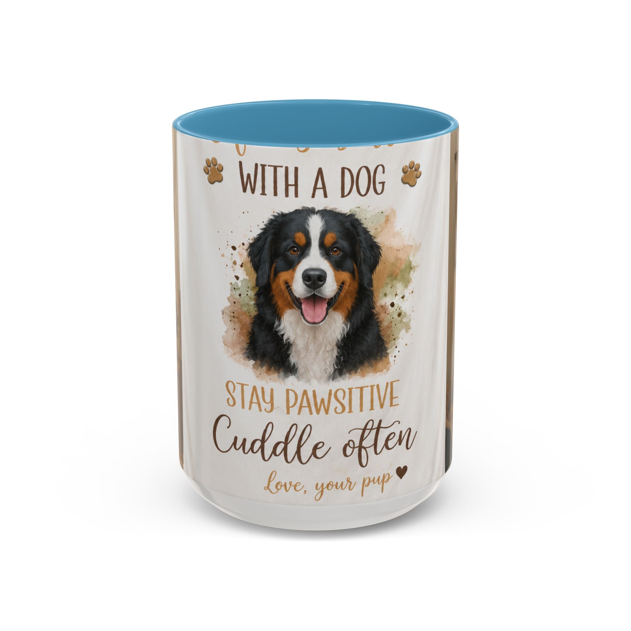 Bernese Mountain Dog Mug - "Stay Pawsitive, Cuddle Often" Accent Coffee Cup