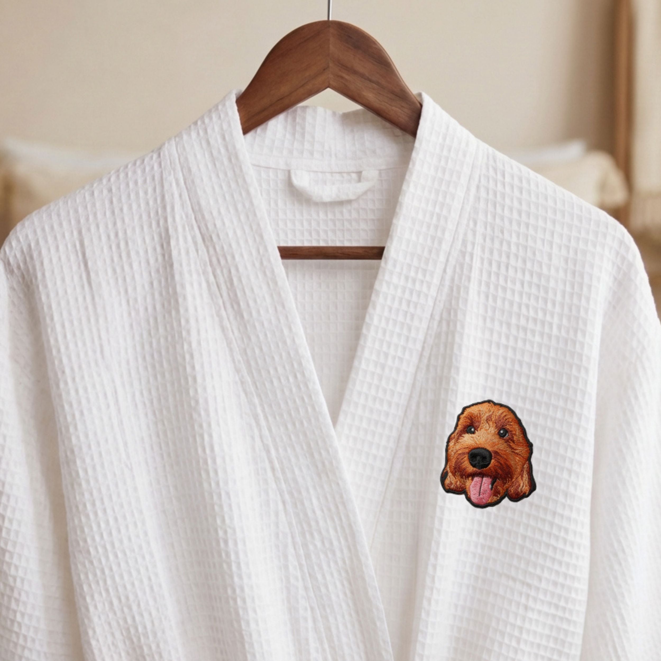 Custom Pet Photo Embroidered Waffle Robe - Pet Photo + Name