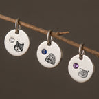 Custom Birthstone Circle Pet Charm Engraved Pendant - Pet Face