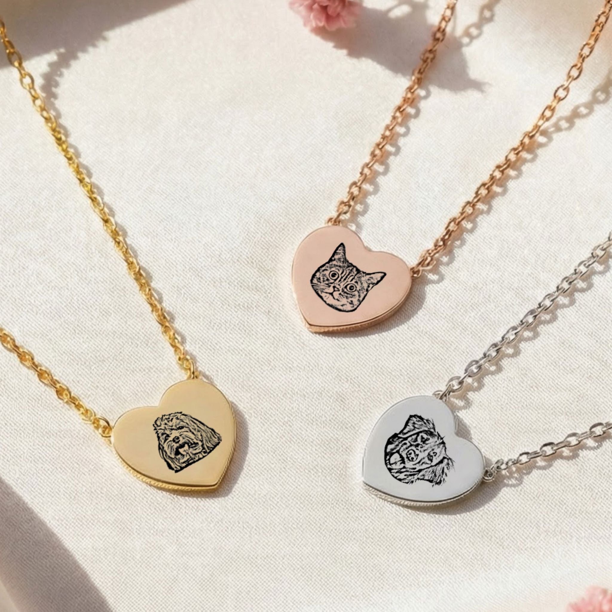 Custom Pet Heart Engraved Necklace - Pet Face