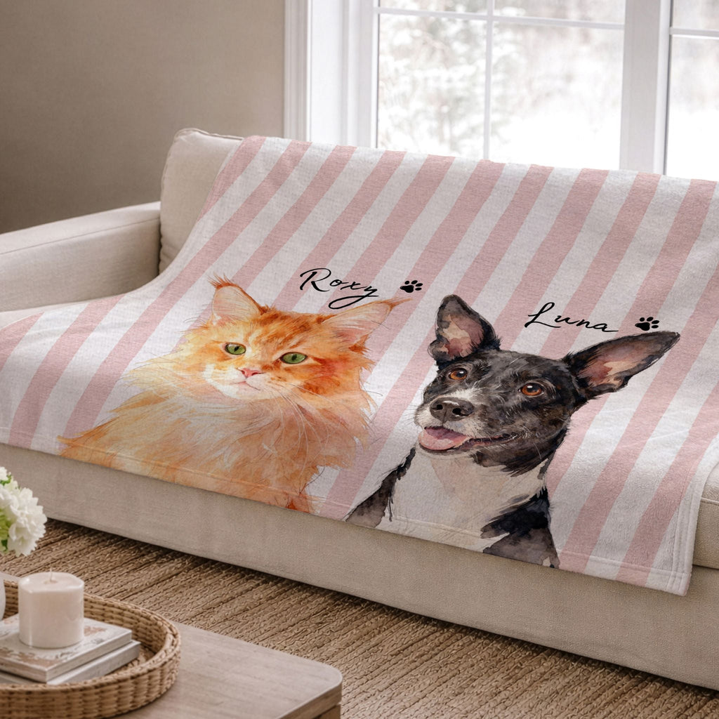 Custom Pet Striped Color Blanket - Pet Photo + Name