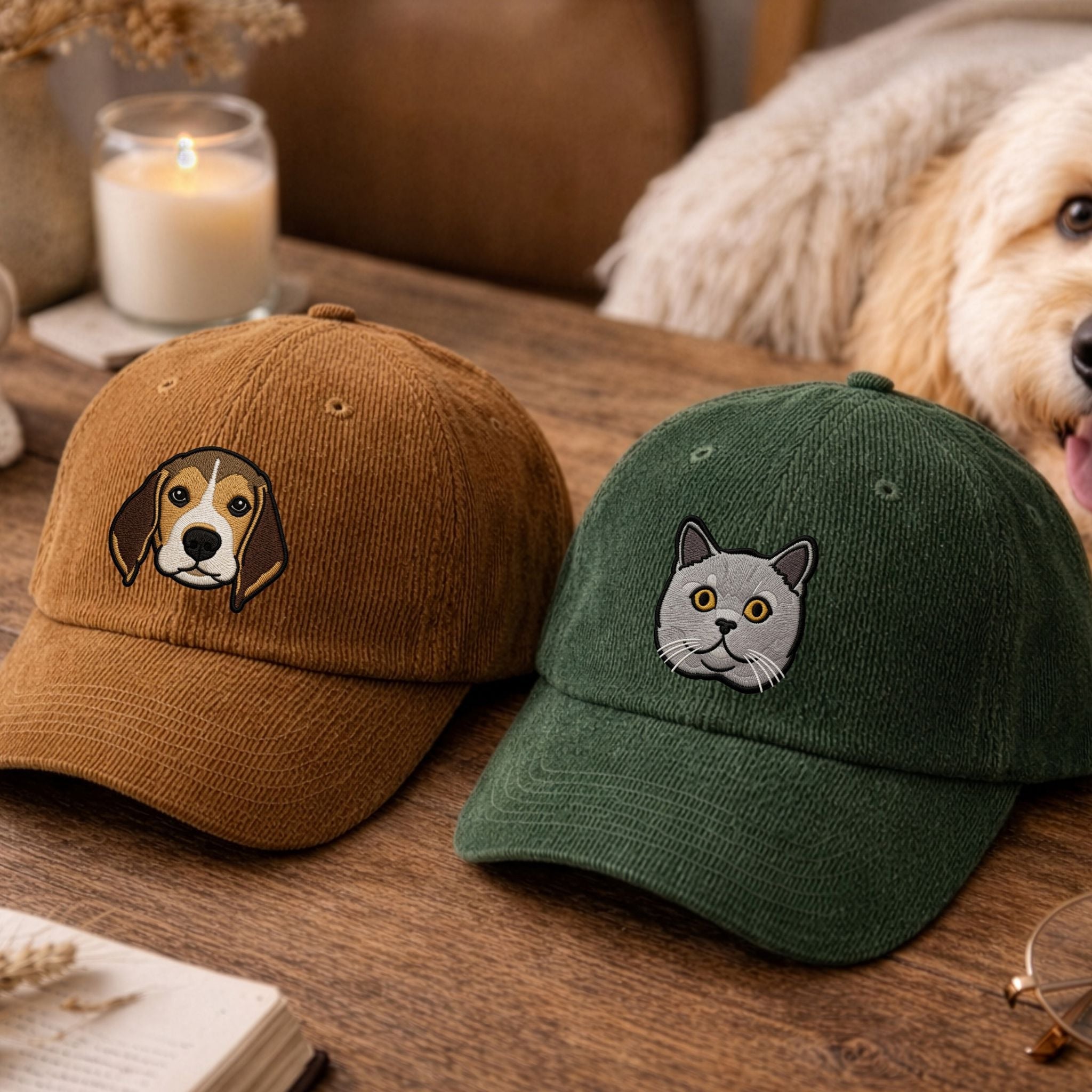 Custom Embroidered Pet Cordoroy Hat  - Pet Photo + Name