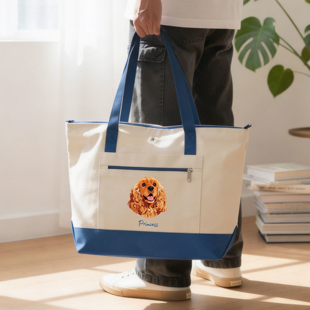 Custom Pet Zippered Tote Bag - Pet Photo + Name