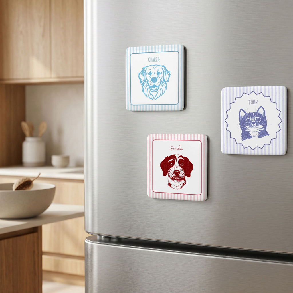 Custom Pet Photo Stripe Porcelain Magnet - Photo + Name