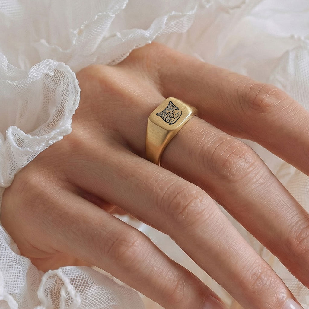Custom Pet Square Signet Engraved Ring - Pet Face