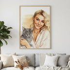 Custom Watercolor Mother's Day Pet Portrait - Woman + Pet Photo