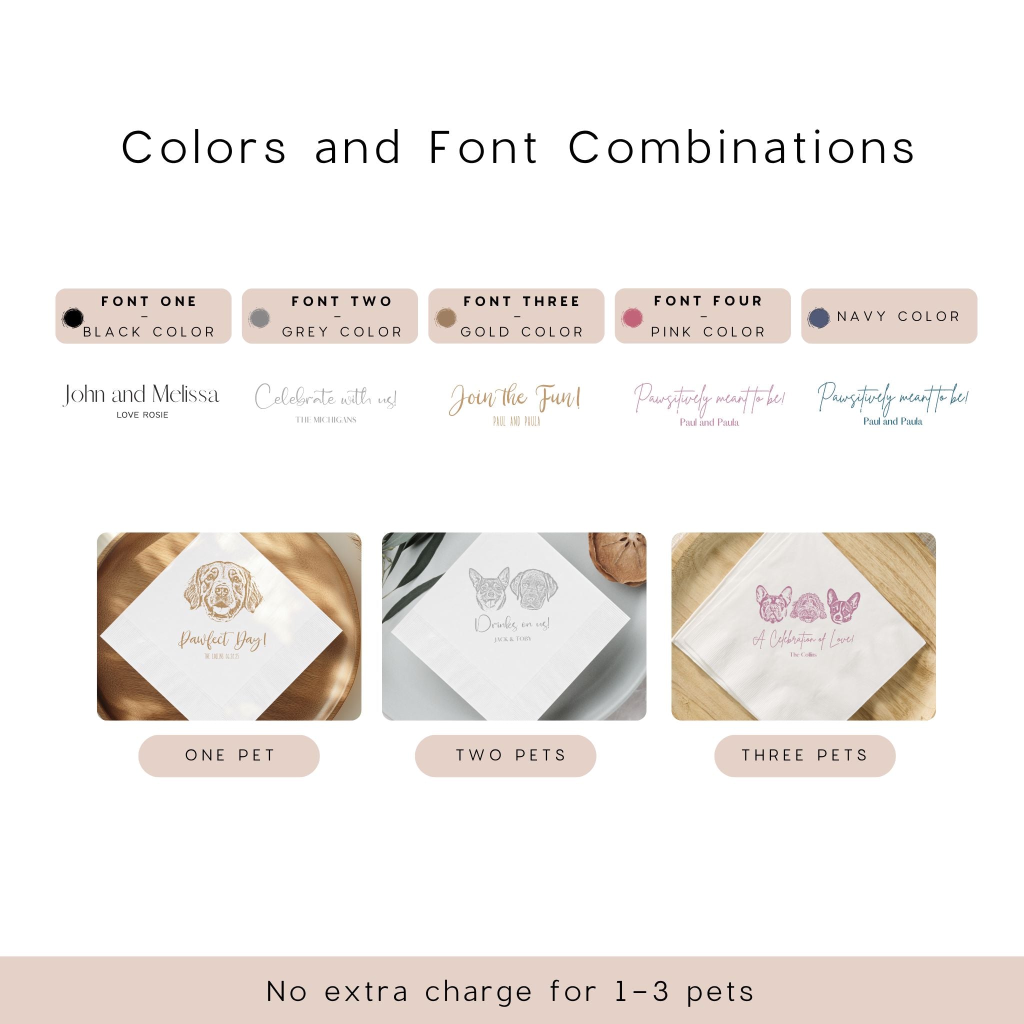 Custom Pet Wedding Cocktail Napkins - Pet Photo + Name