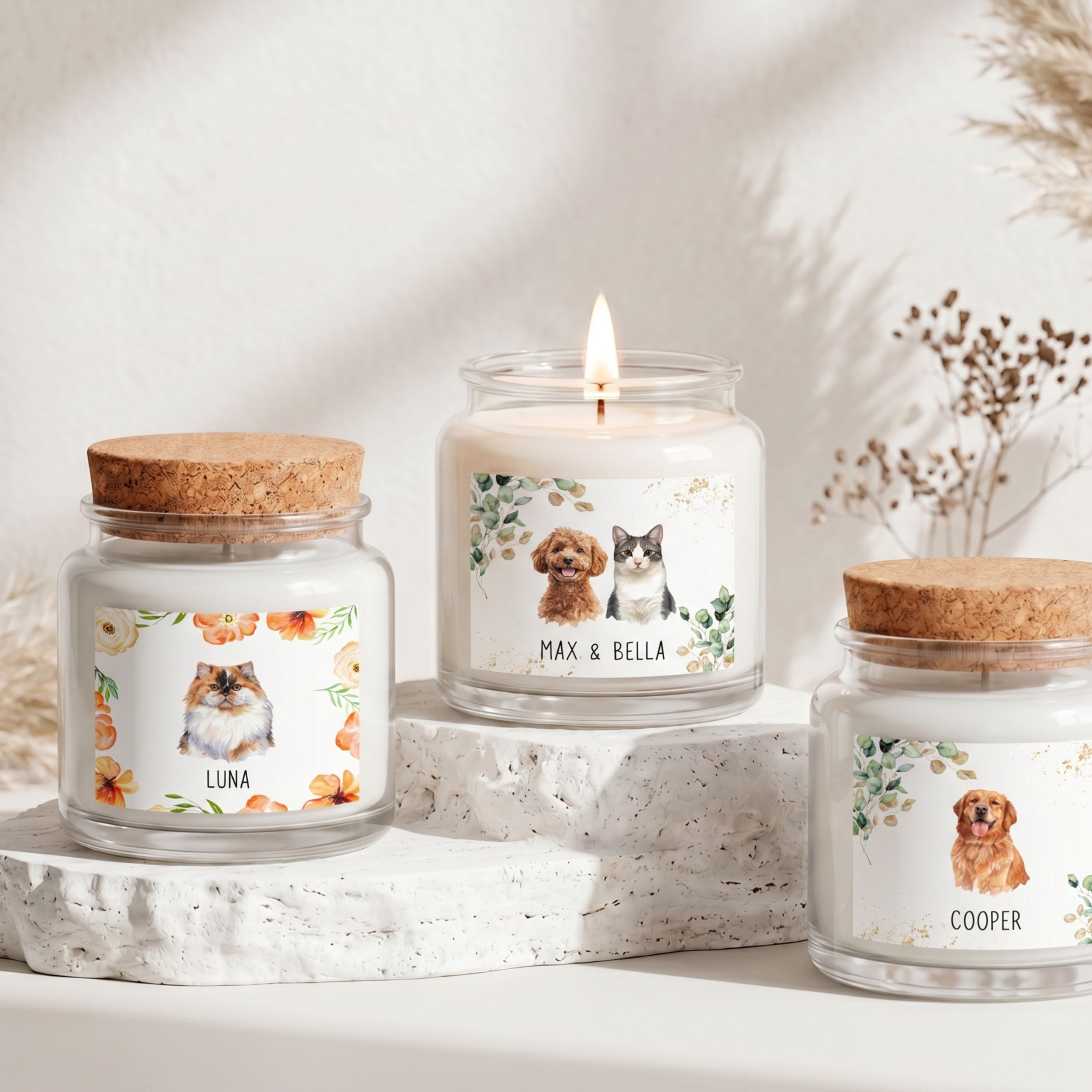 Custom Watercolor Floral Pet Memorial Gift Box with Candle & Blanket